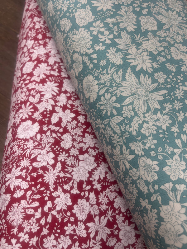 Liberty Emily Blossom 108" Wideback Quilting Cotton – Crimson & Olive Leaf
