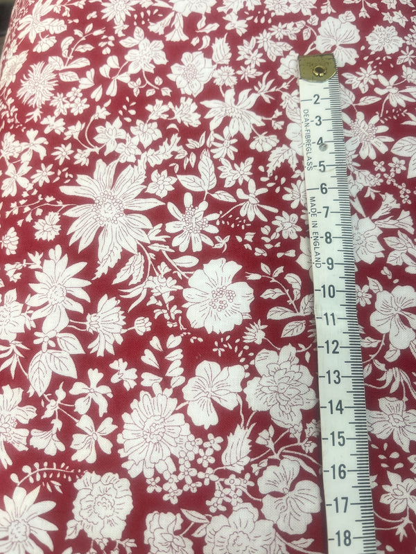 Liberty Emily Blossom 108" Wideback Quilting Cotton – Crimson & Olive Leaf