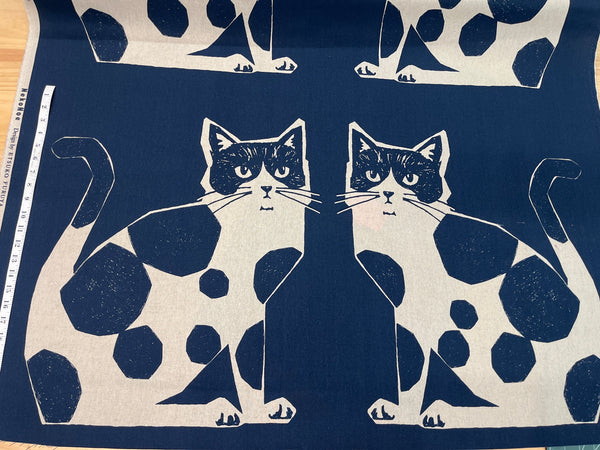 Echino Two Cats – NekoNoe by Etsuko Furuya | Cotton Linen Canvas