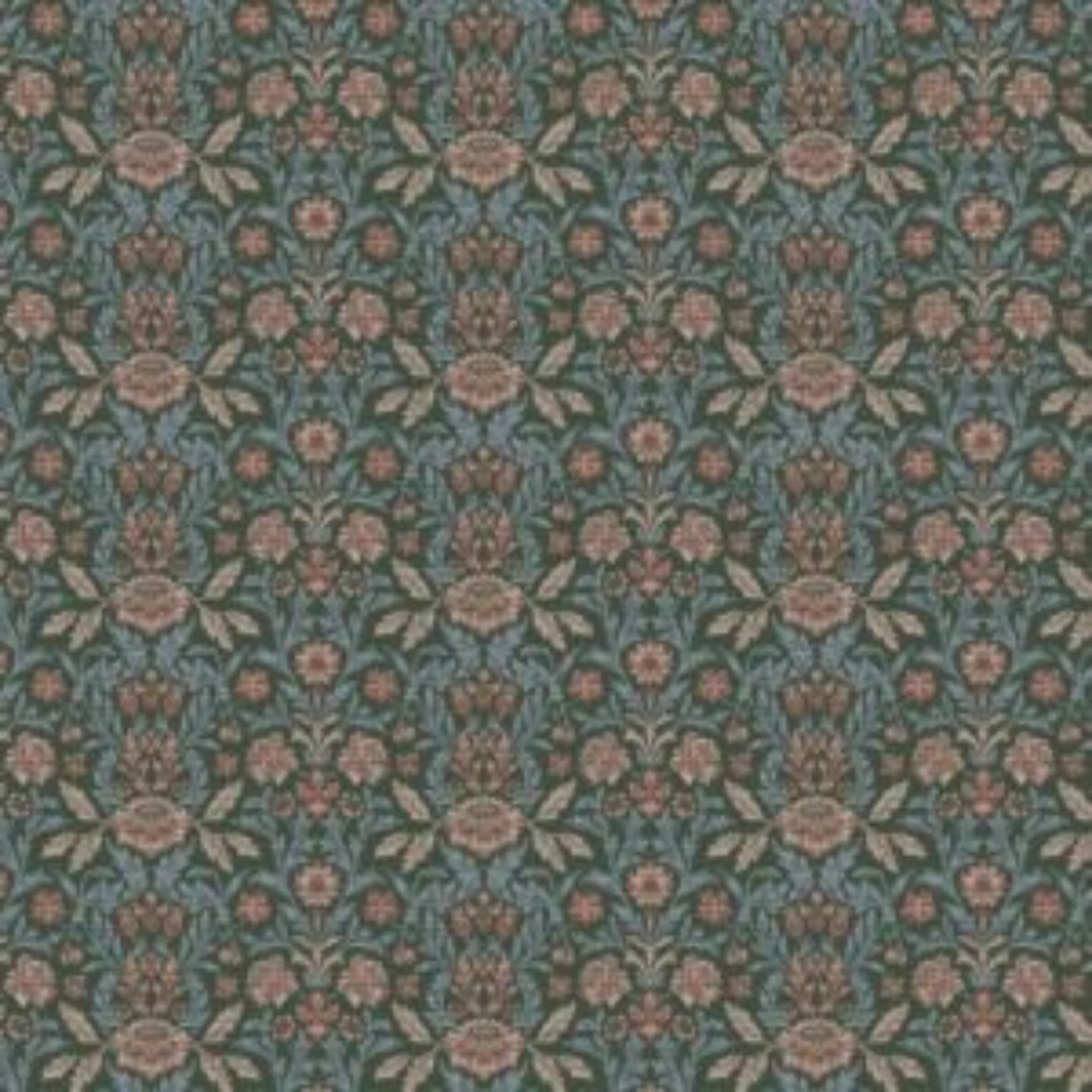 Patterned fabric with floral design on a blue background