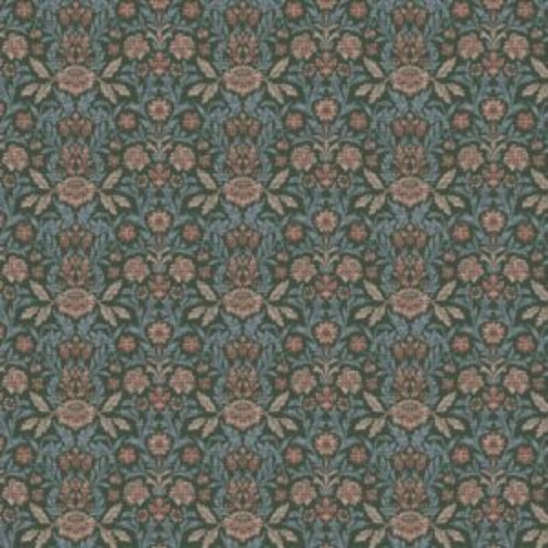 Patterned fabric with floral design on a blue background