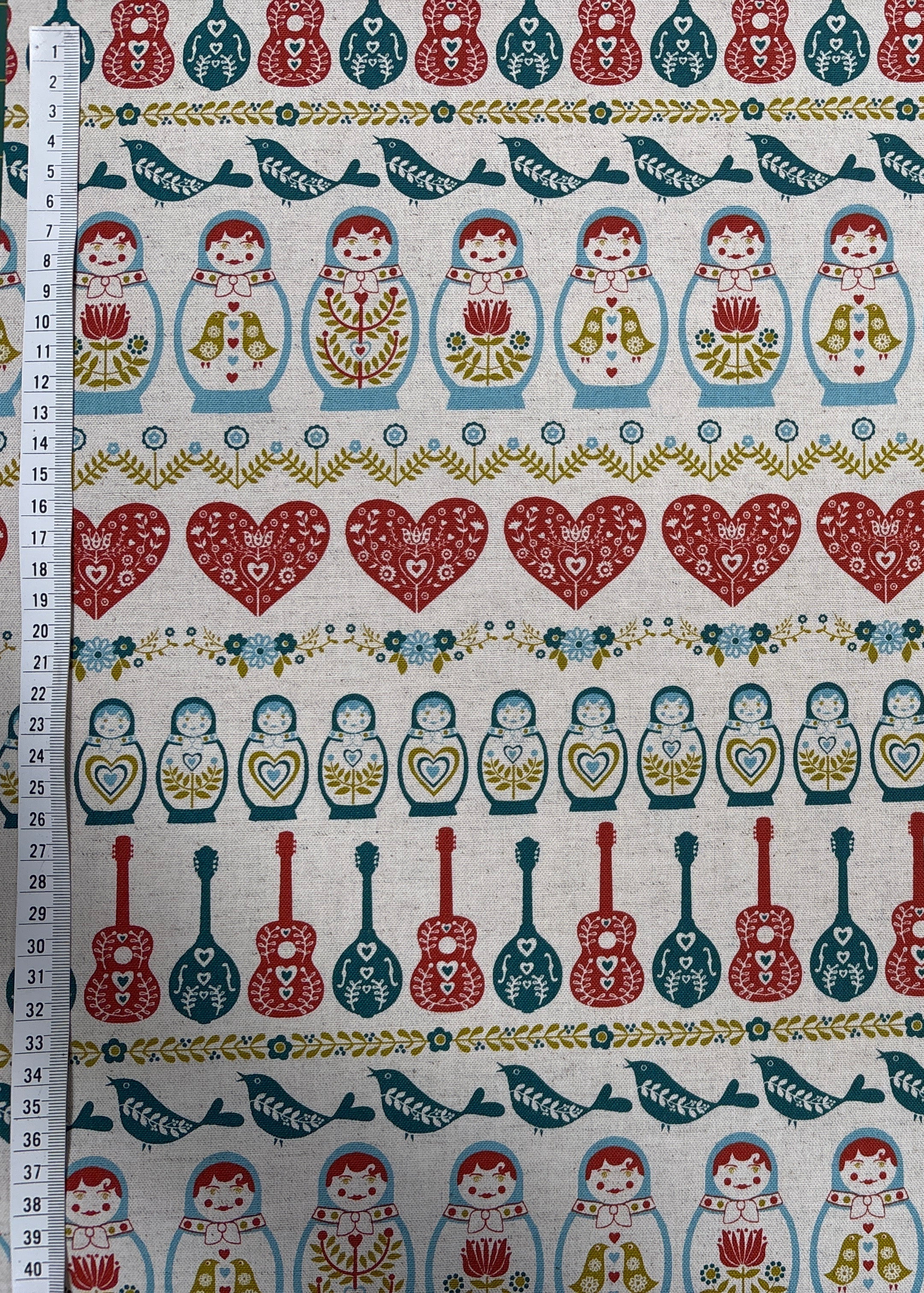 Kokka Fabric HGA-1000_101B02 Babushka Dolls Red Blue