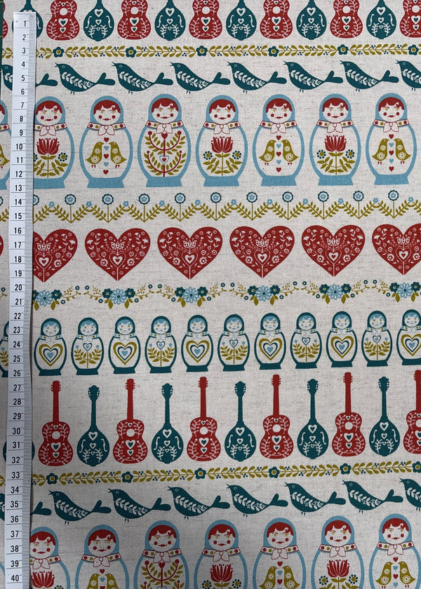 Kokka Fabric HGA-1000_101B02 Babushka Dolls Red Blue