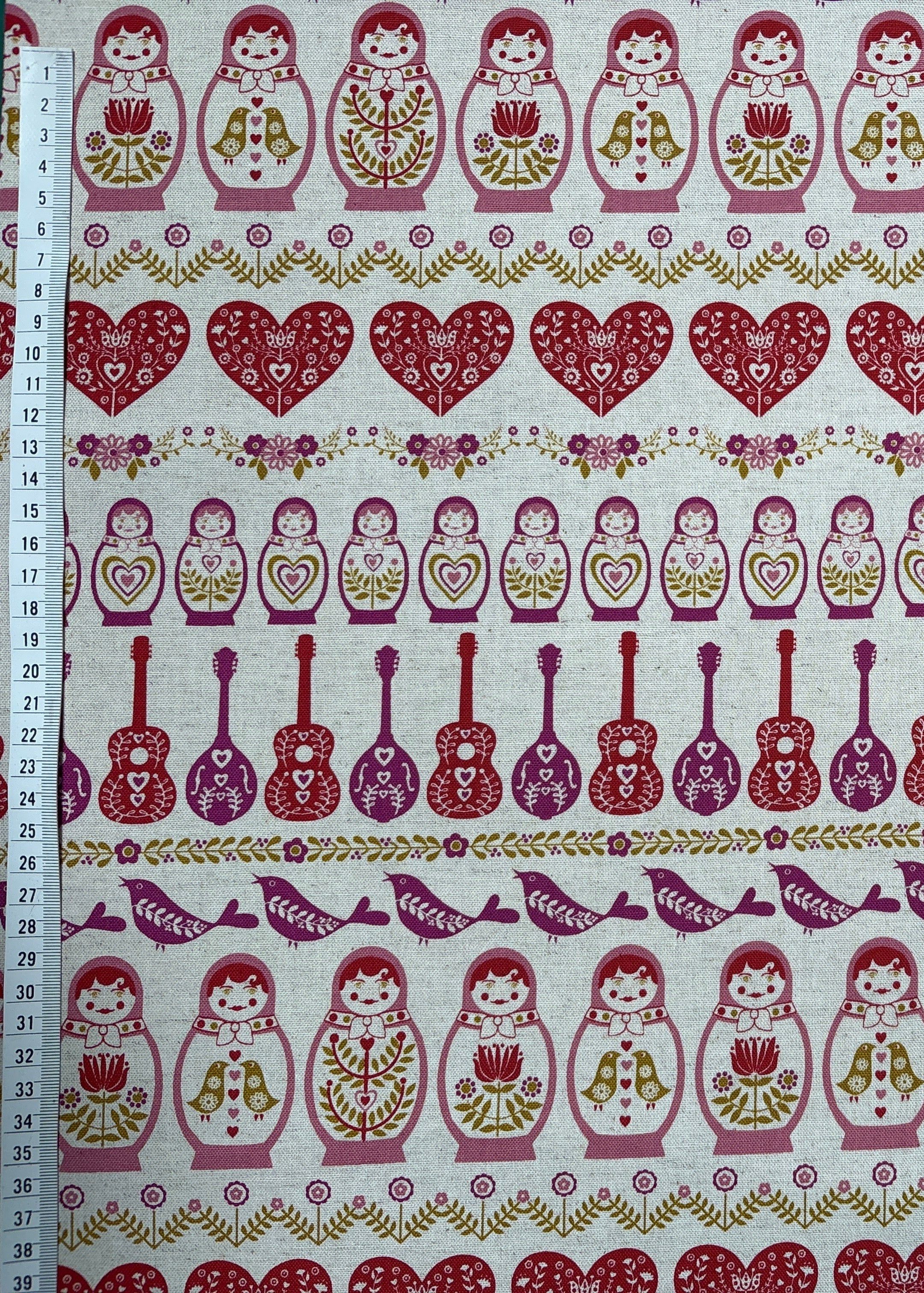 Kokka Fabric HGA_1000_101B03 Babushka Dolls Red Pink