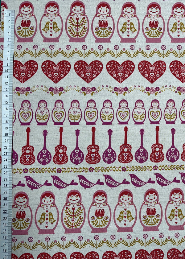Kokka Fabric HGA_1000_101B03 Babushka Dolls Red Pink