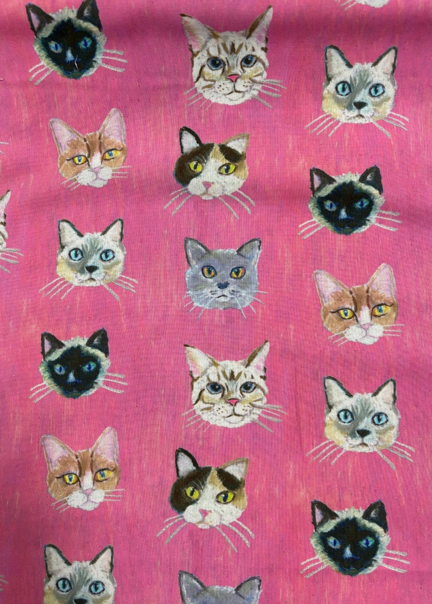 Nora Japanese Cat Fabric – Pink, Blue & Black Cotton