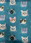 Pattern of cat faces on a blue background