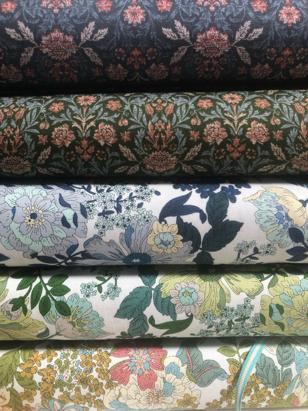 Cosmo textiles Japan floral fabric swatches in various colors and patterns.