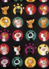 Pattern of cartoon cats in various colors on a black background